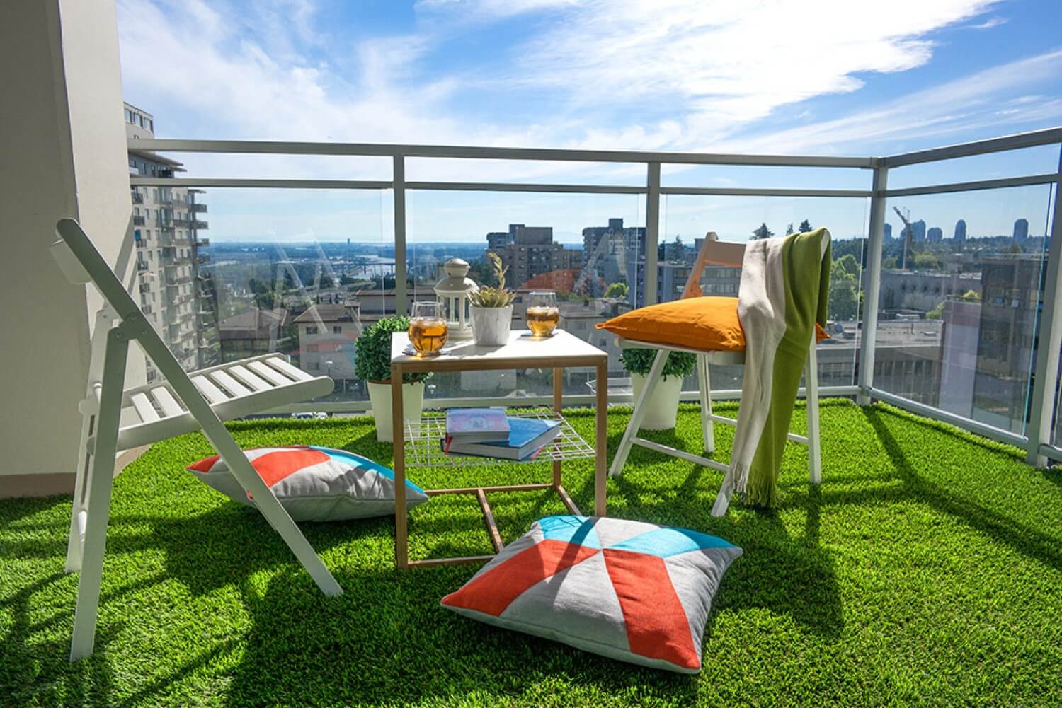 Artificial grass installed on residential rooftop