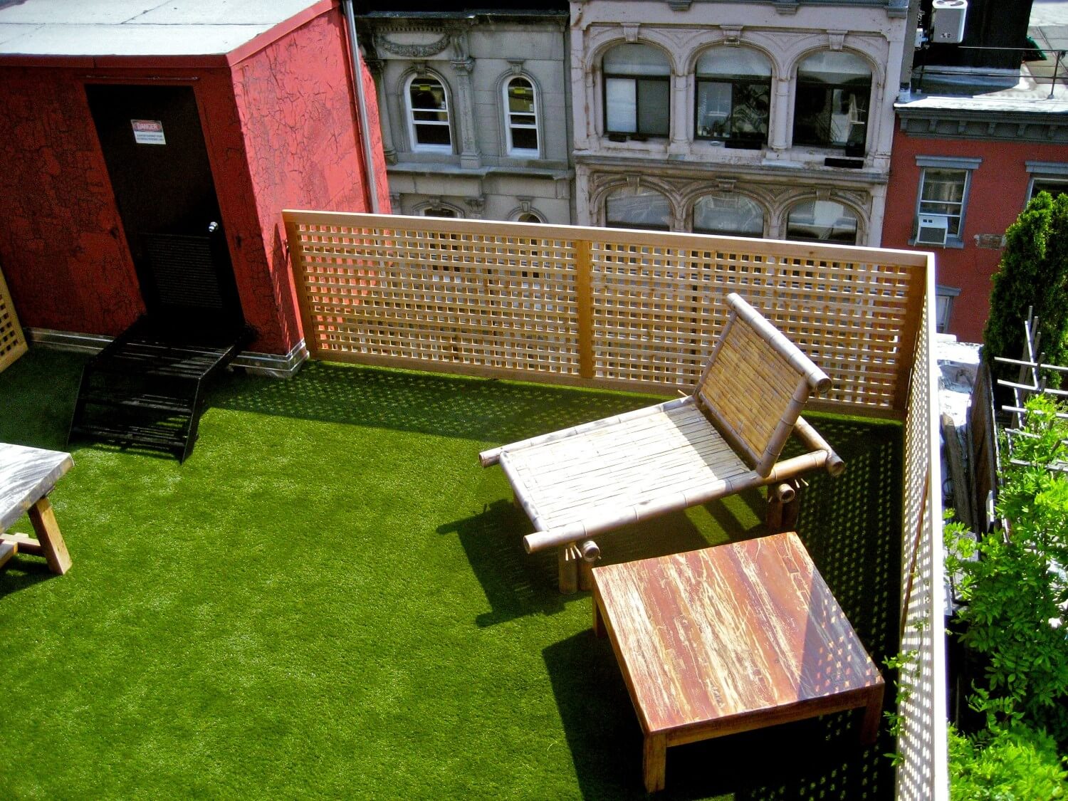 Apartment rooftop patio with artificial grass
