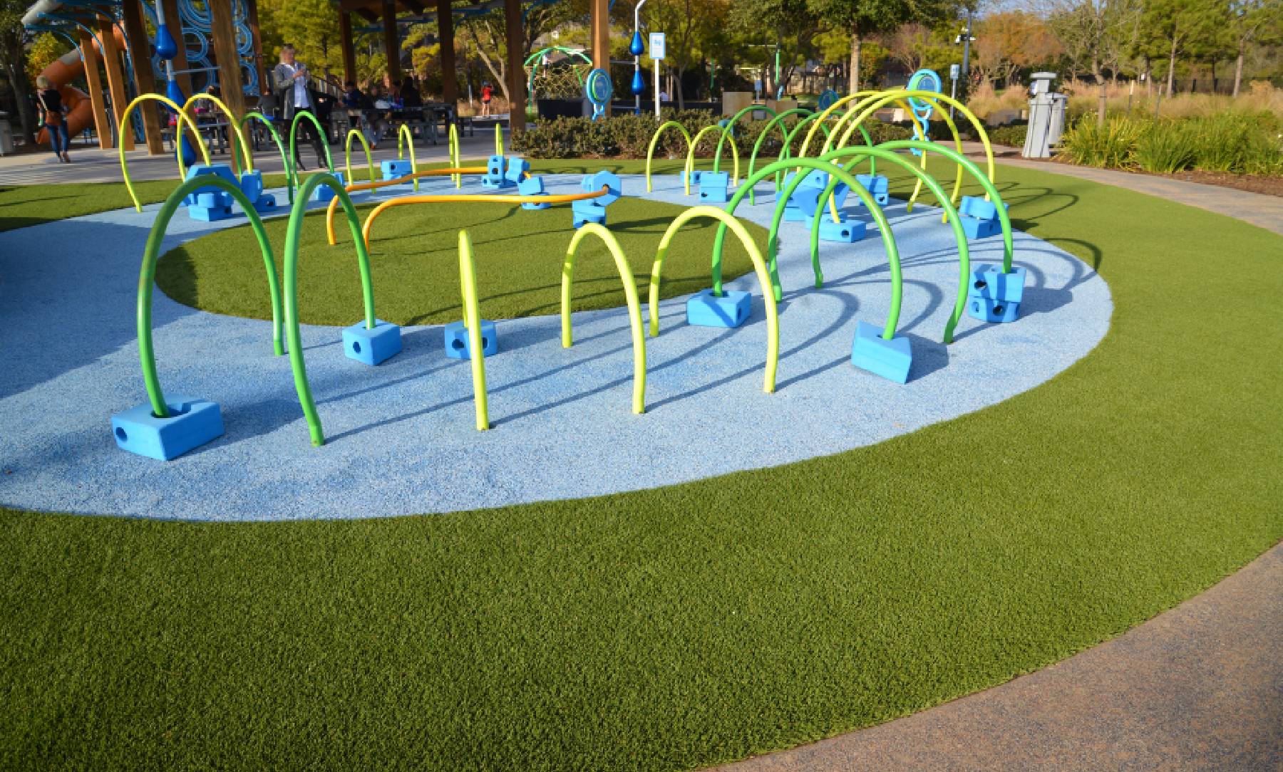 Artificial playground grass with jungle gym