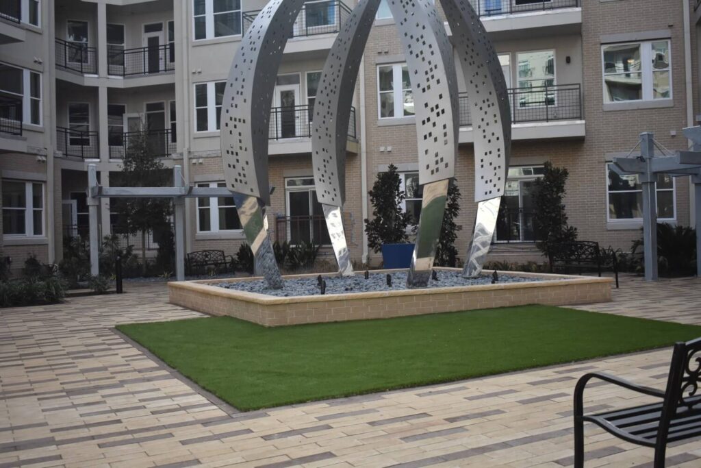 Commercial artificial grass installed at an apartment complex
