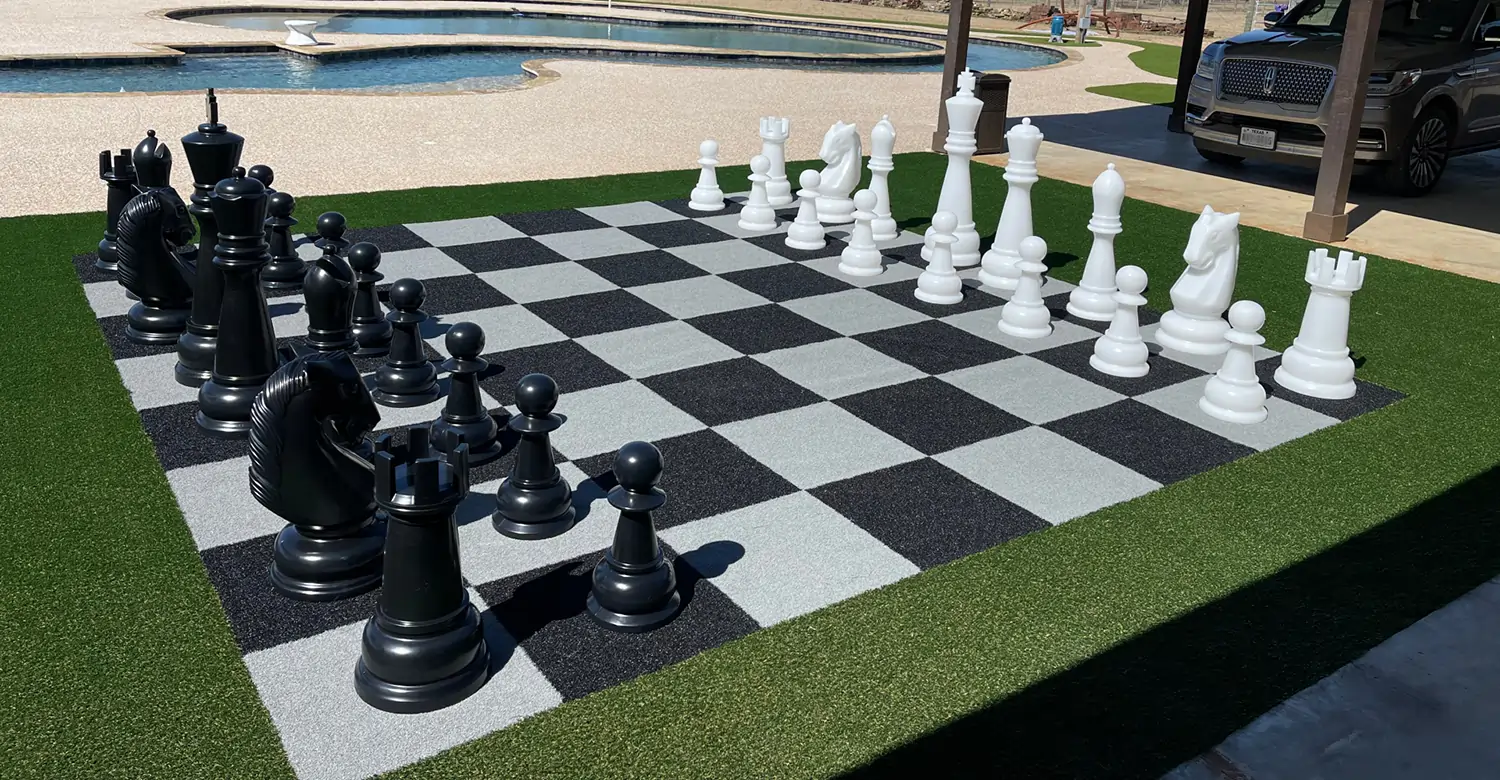 Artificial grass chess board installed by SYNLawn